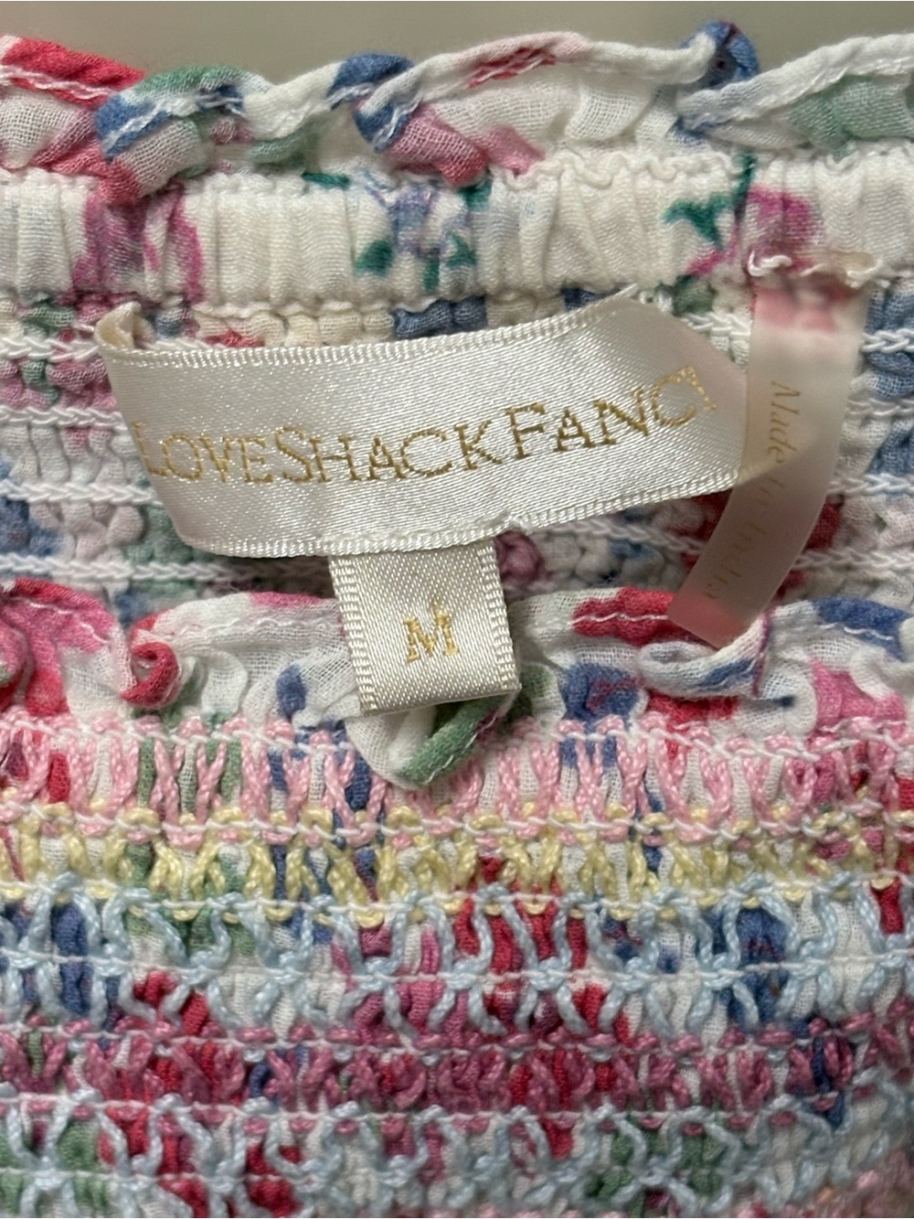 LoveShackFancy Floral Smocked Mini Dress in Pink, Blue, Green, Cream